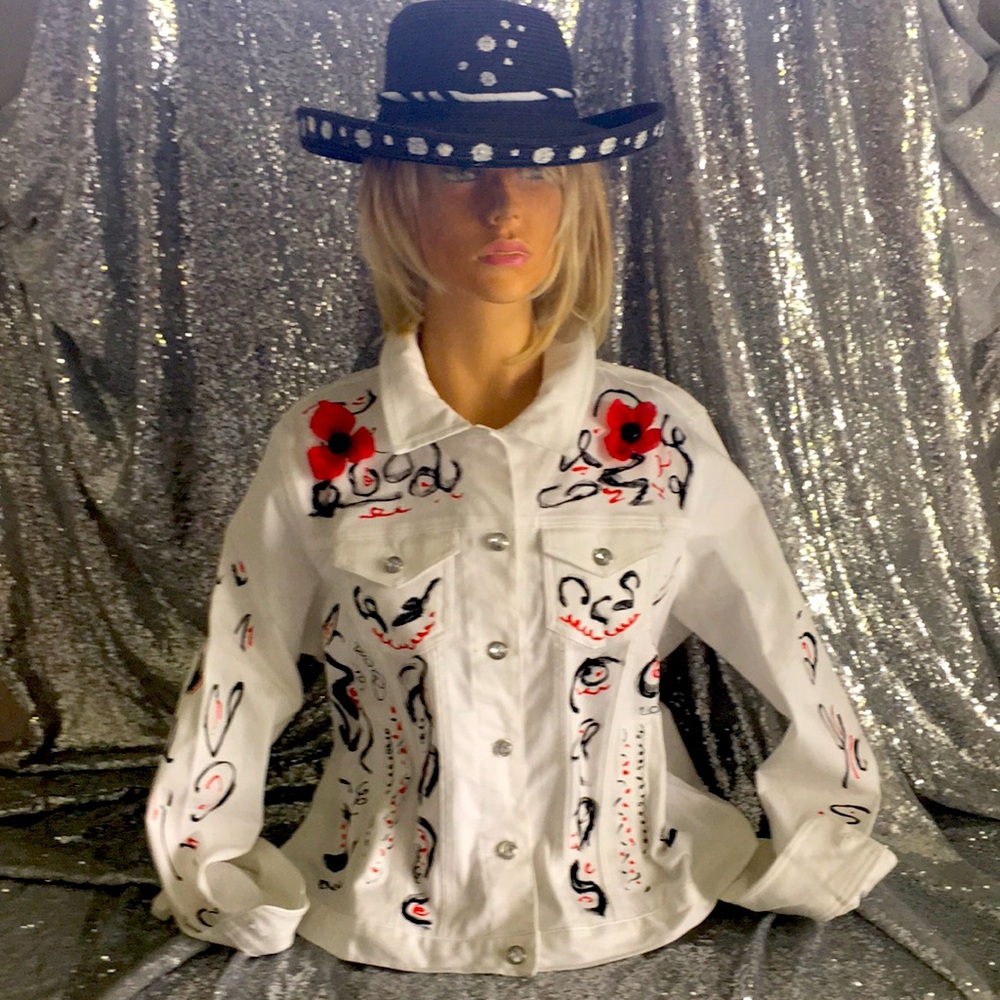 Hand painted embellished denim jacket
